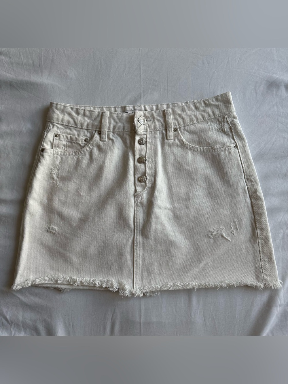 Zara White Denim Button-Front Mini Skirt